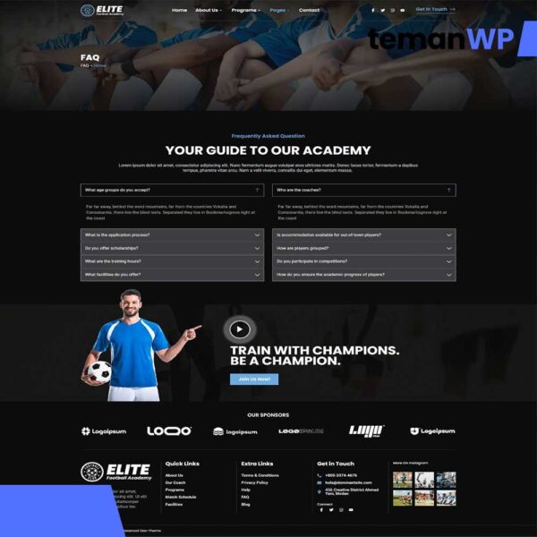 Elite - Football Academy Elementor Template Kit