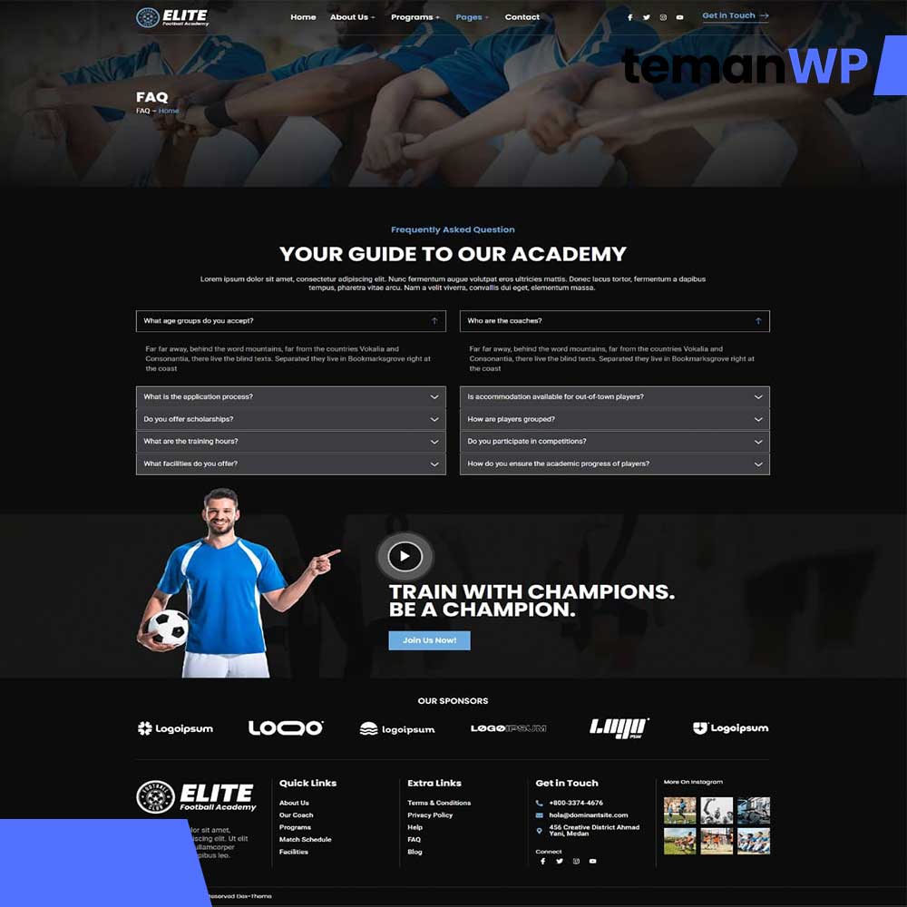 Elite - Football Academy Elementor Template Kit