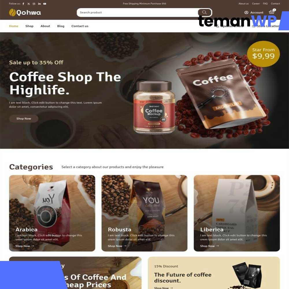 Qohwa - Coffee Shop & Store Ecommerce Elementor Pro Template Kit