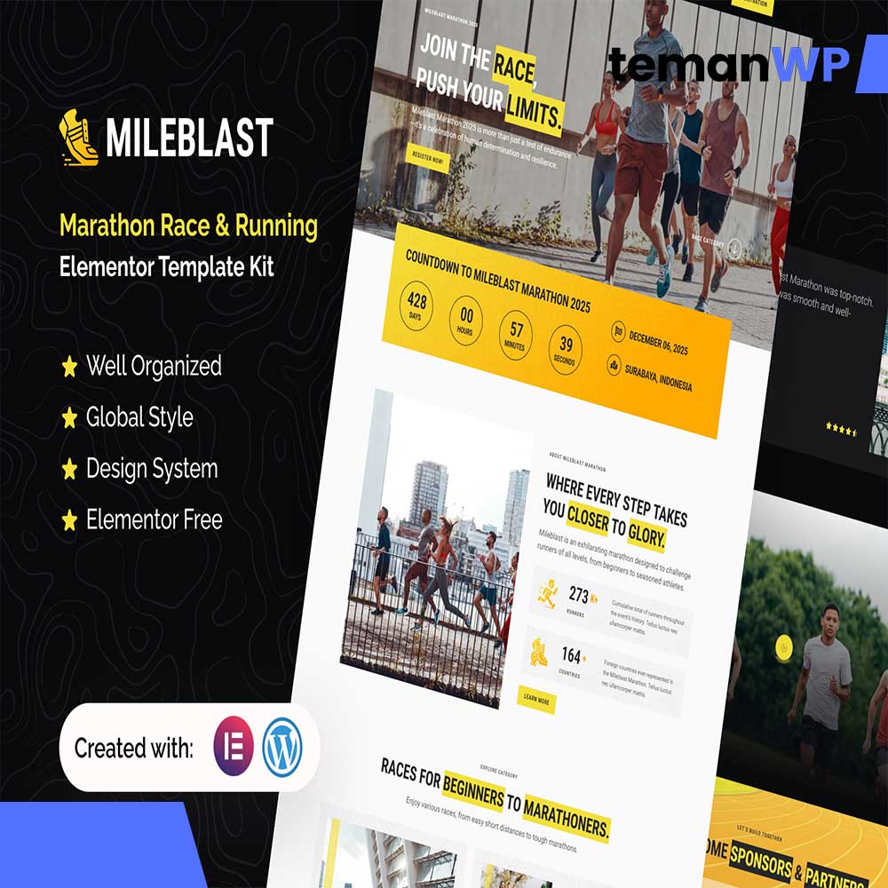 Mileblast - Marathon Race & Running Elementor Template Kit